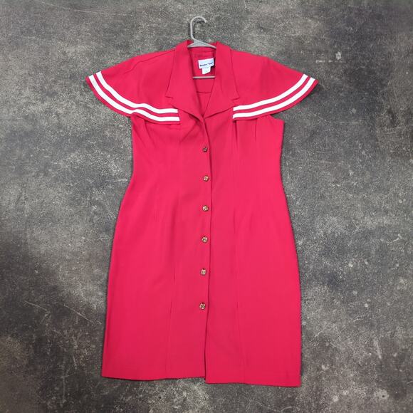 Vintage Studio 36 Dress Womens 14 Red Button Up 80s Retro Cottage Cape - Picture 1 of 8